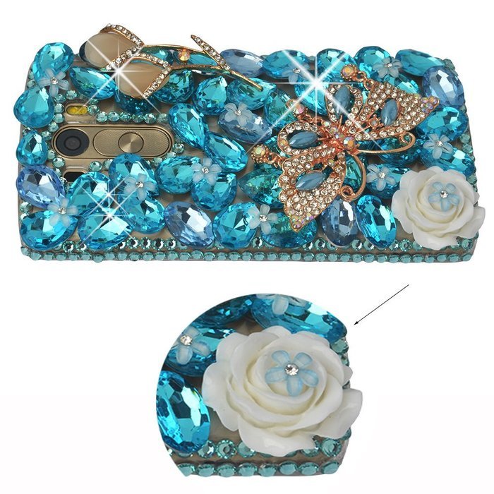 LG G Stylo Case, LG G Stylo Bling Case-Spritech(TM) 3D Handmade Colorful Diamond Bling with Butterfly Flower Decoration... N24