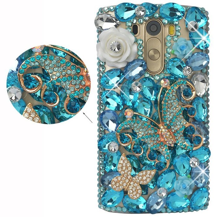 LG G Stylo Case, LG G Stylo Bling Case-Spritech(TM) 3D Handmade Colorful Diamond Bling with Butterfly Flower Decoration... N28