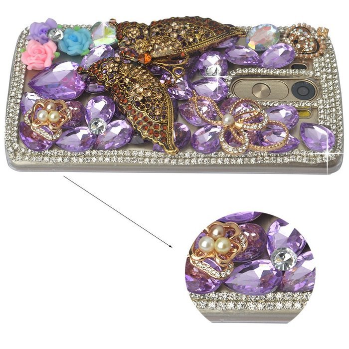 LG G Stylo Case, LG G Stylo Bling Case-Spritech(TM) 3D Handmade Colorful Diamond Bling with Butterfly Flower Decoration... N30