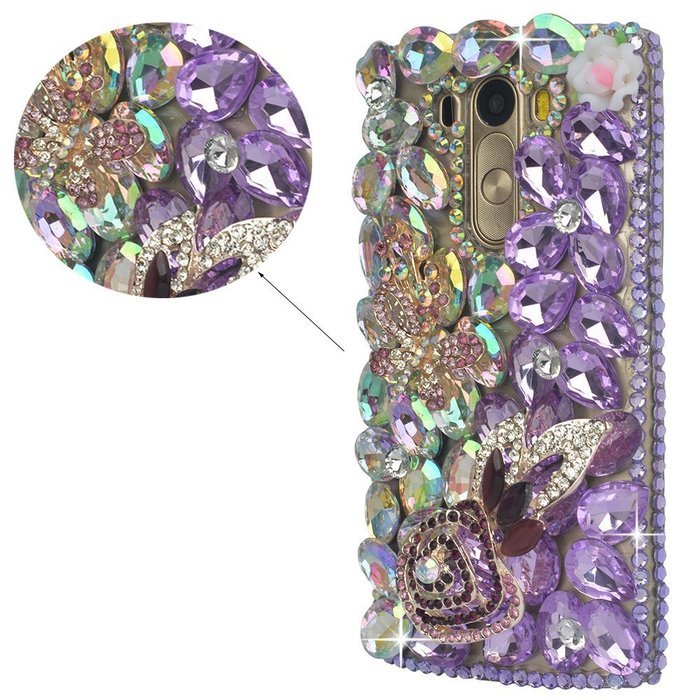 LG G Stylo Case, LG G Stylo Bling Case-Spritech(TM) 3D Handmade Colorful Diamond Bling with Butterfly Flower Decoration... N33