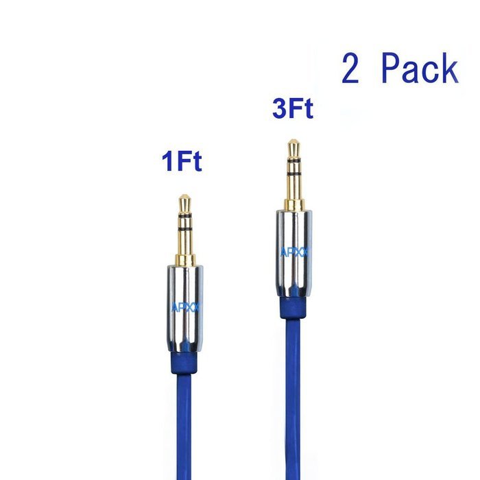 3.5mm Auxiliary Audio Cable APXX 2-Pack Male To Male Stereo Gold Plated Connector (0.5Ft & 1Ft)