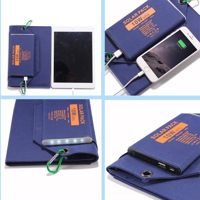 Solar Charger , 10Watts Outdoor Battery Foldable Pack with 8000mAh External Power Bank W/LED Torch for iPhone...