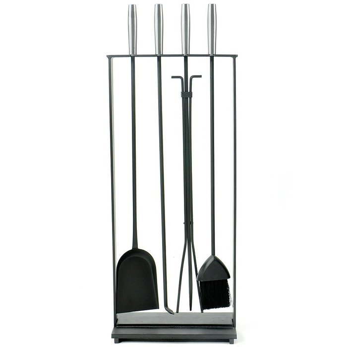 Pilgrim 5 Piece Modern Matte Black Toolset Matte Black with Brushed Steel Handles 31" H 18015 N2