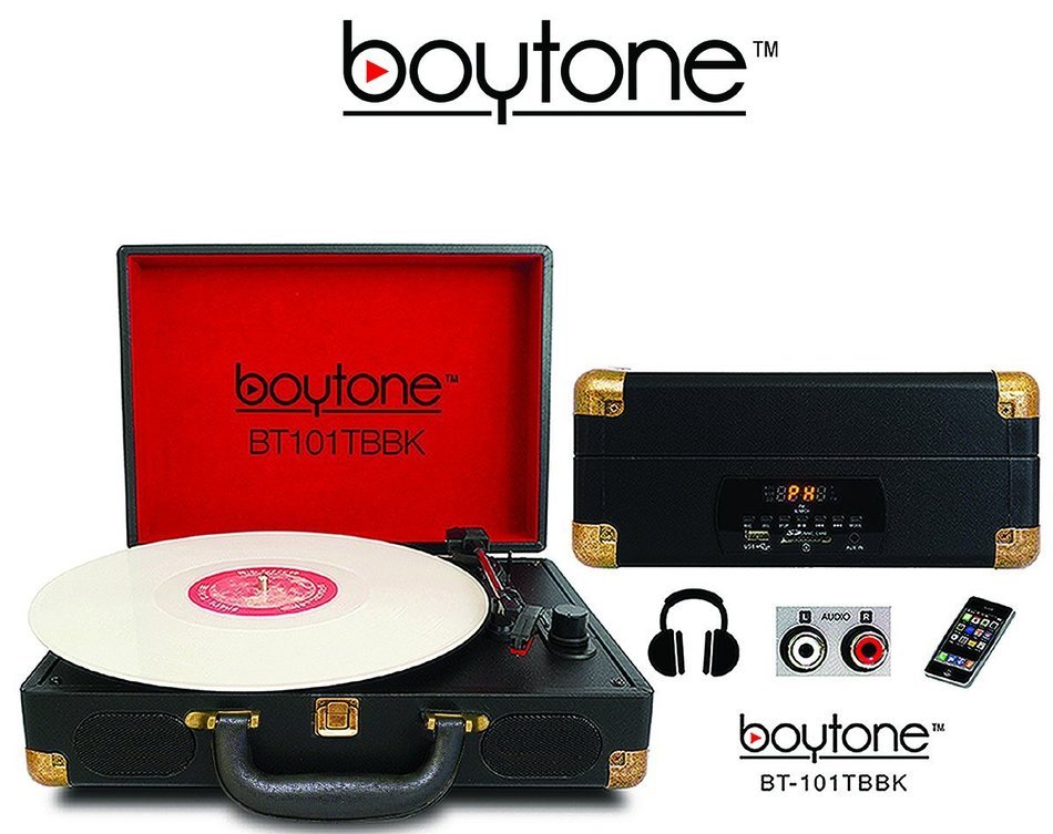Boytone BT-101TBBK 5 in 1 Briefcase Record Player AC-DC Built in Rechargeable Battery, with 2 Stereo Speakers... N2