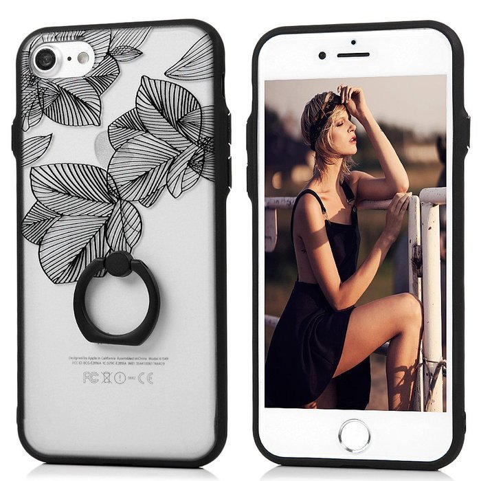 iPhone 7 Case (4.7 inch) - 360 Degree Rotating Ring Holder Kickstand Shockproof Soft TPU Skin Bumper Frame + PC... N27