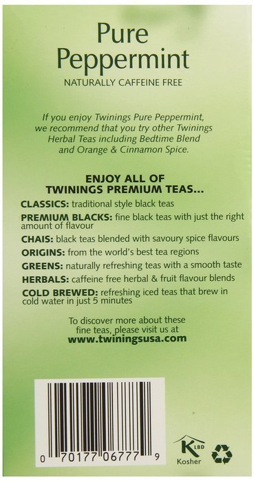 Twinings Pure Peppermint Herbal Tea, 1.41 Ounce Box, 20 Count N32