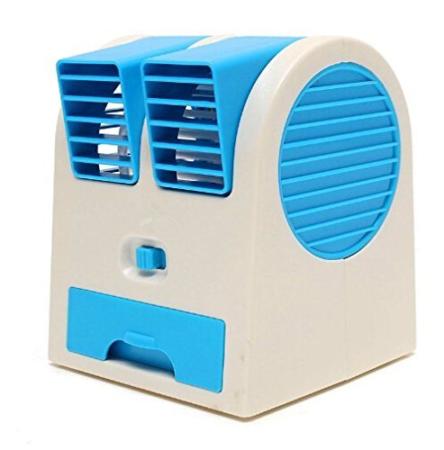 MeMeDa 5V 2.5W Mini USB Portable Dual Air Outlet Desktop Bladeless Air Conditioning Cooling Fan (Blue)