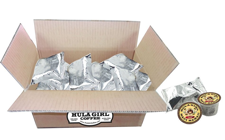 Hula Girl 100% Kona Coffee Single Servings - K-Cup 7 Pack box N3