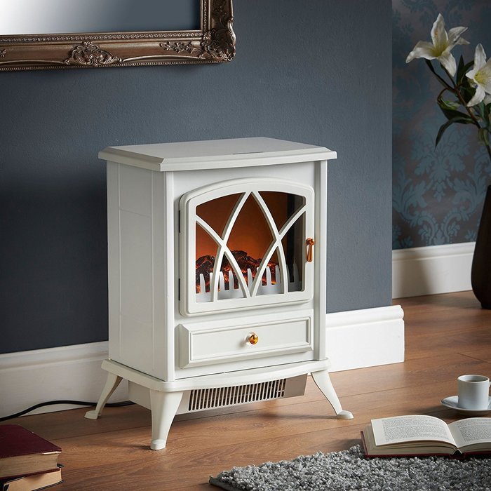 VonHaus 1500W Electric Stove Heater &ndash; Portable Home Fireplace with Log Burning Flame Effect (16.8W x 10.8L x 20H... N9