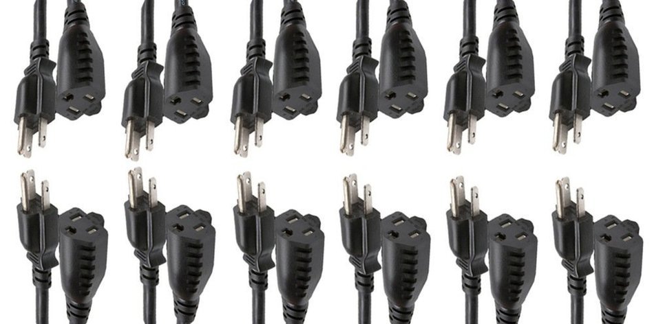 C&E Power Extension Cord 18AWG, Black, NEMA 5-15P to NEMA 5-15R, 10 Amp, 25 Feet, 4-Pack
