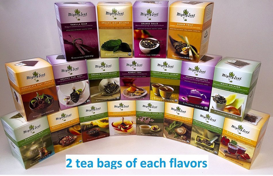 PowerTea Medley Gift Box Mighty leaf Variety 40 Tea Bags with Power for Apple Honey Sticks N5