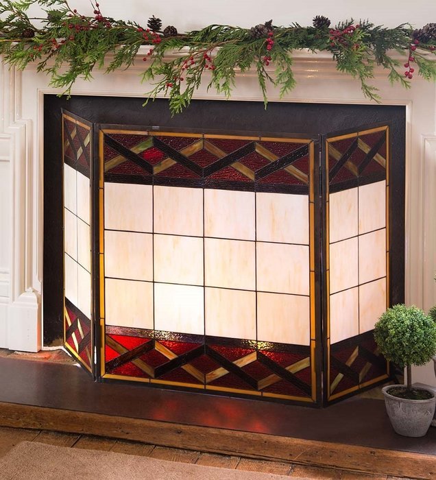 Plow & Hearth Glenmore Stained Glass Fireplace Screen