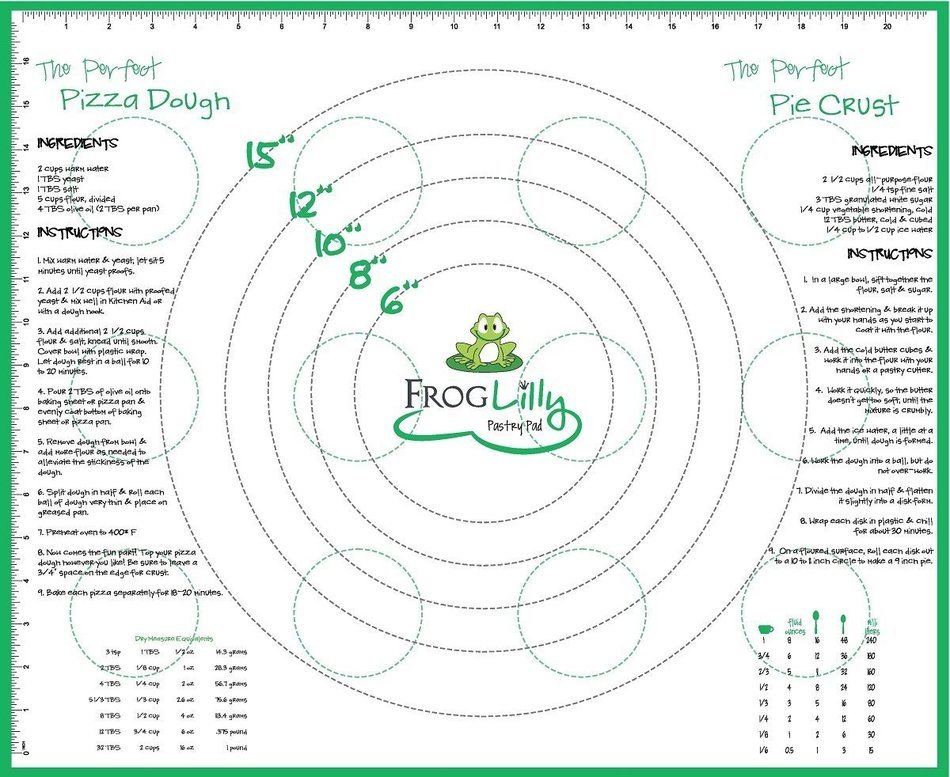 FrogLilly Non Slip Silicone Pastry Mat - Large Fondant and Bakers Baking Sheet w/ Measurements, Conversions and... N2