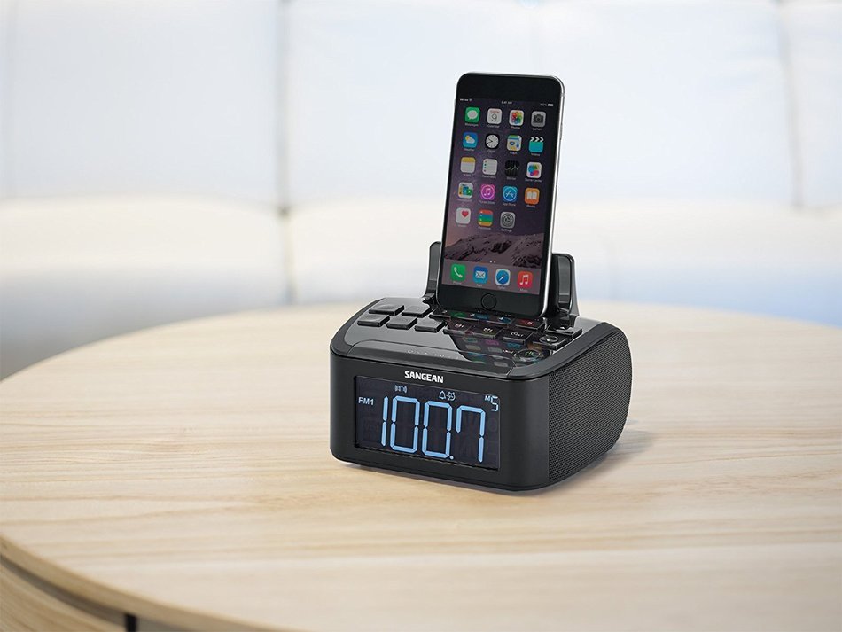 Sangean Compact AM/FM Dual Alarm Clock Radio with Large Easy to Read Backlit LCD Display & Lightning Connector... N5