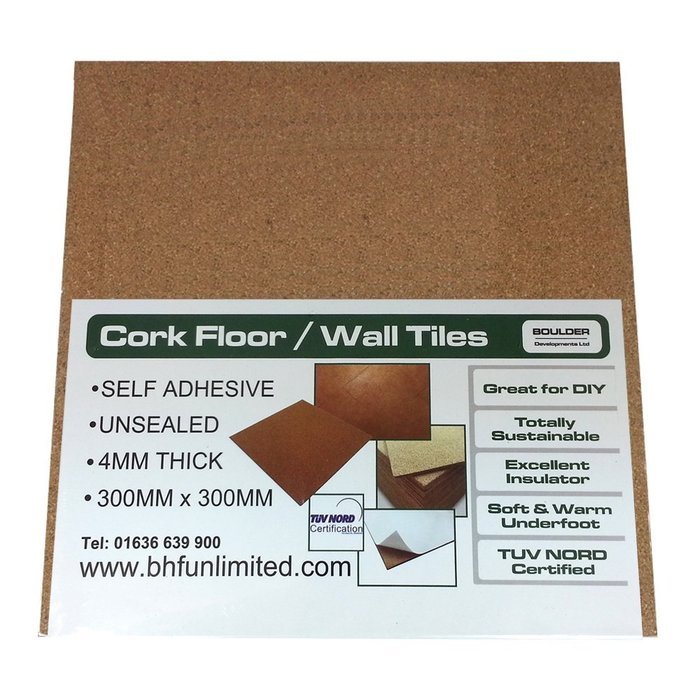 16 X NATURAL CORK TILES (SELF ADHESIVE) FOR FLOOR/WALL/DIY 300x300mm (4mm thick)