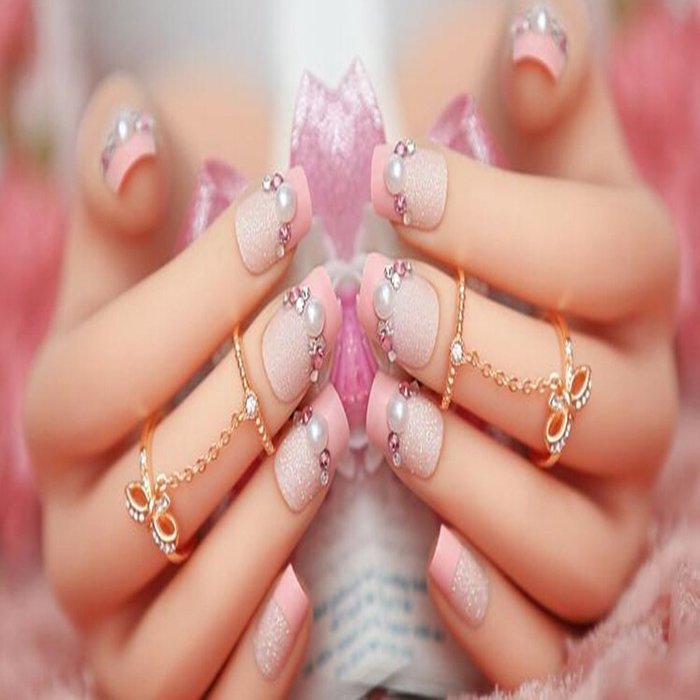 EVTECH(TM) 24 Pcs Nail Decals Floral Bowknot Pearl Diamond Rhinestone Crystal French Artificial Half False Nails... N11