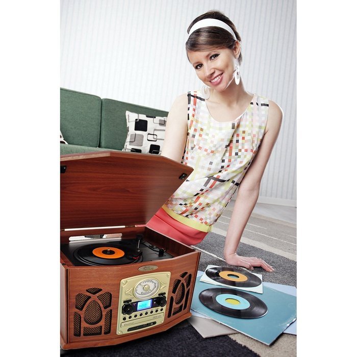Pyle Home PTCDS7UIW Retro Vintage Turntable with CD/MP3/Casette/Radio/USB/SD, Aux-In and Vinyl-to-MP3 Encoding... N2
