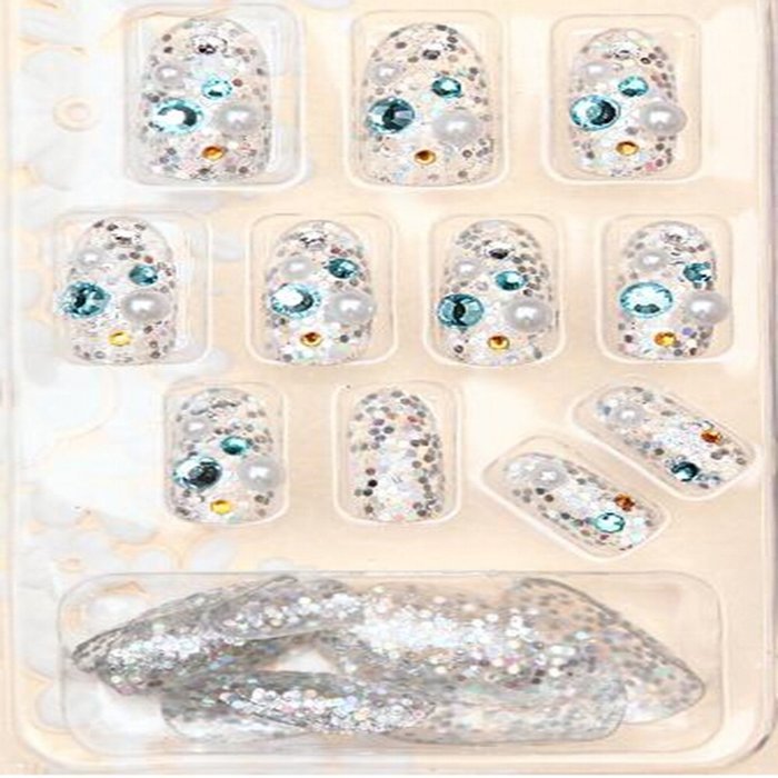 EVTECH(TM) 24 Pcs Nail Decals Floral Bowknot Pearl Diamond Rhinestone Crystal French Artificial Half False Nails... N12