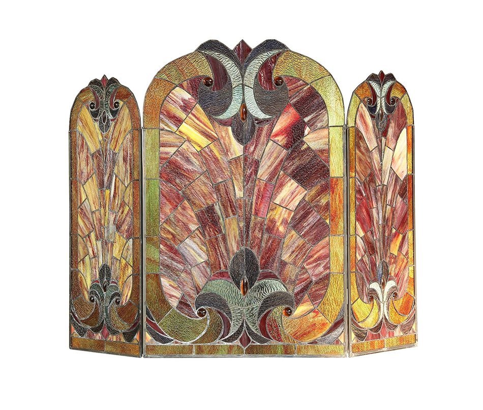 Chloe Lighting Tiffany Style 3 Piece Folding Victorian Fireplace Screen, 39.5 by 30.5", Multicolor