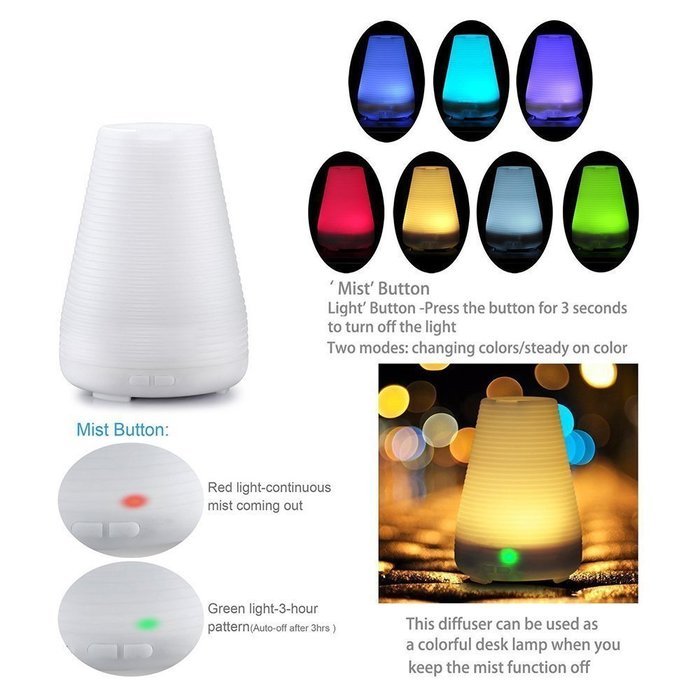 ledsniper 100ml Essential Oil Diffuser, Cool Mist Aroma Humidifier with 7 Changing Colorful LED Lights, Waterless...