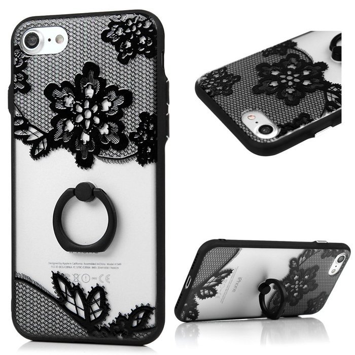 iPhone 7 Case (4.7 inch) - 360 Degree Rotating Ring Holder Kickstand Shockproof Soft TPU Skin Bumper Frame + PC... N34