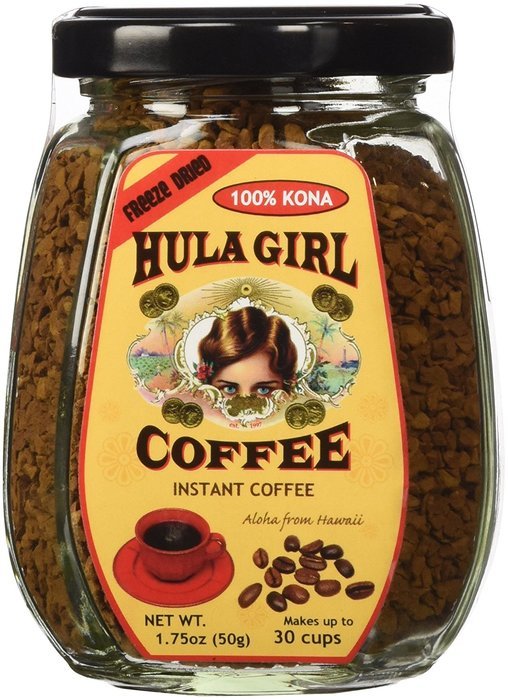 100% Hula Girl Instant Kona Coffee Freeze Dried Jar with Handle 1.4 oz (40g) N3
