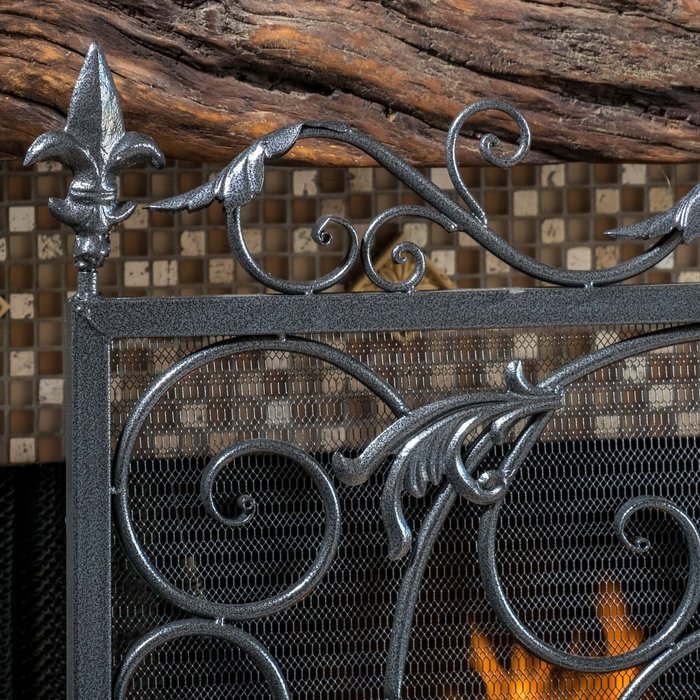 Darcie Black Brushed Silver Finish Wrought Iron Fireplace Screen N3