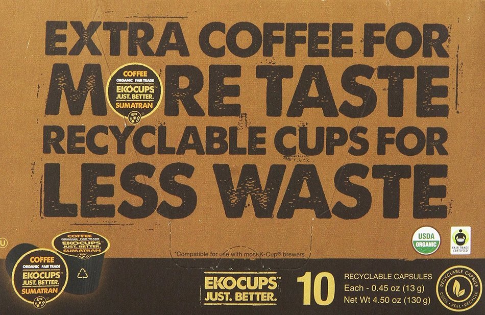 EKOCUPS Artisan Organic&nbsp;Sumatran Coffee, Dark roast, in Recyclable Single Serve Cups for Keurig K-cup Brewers,... N7