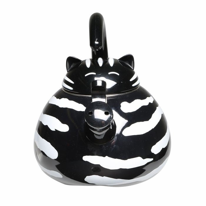Whistling Black And White Tuxedo Cat Enamel Teakettle N2