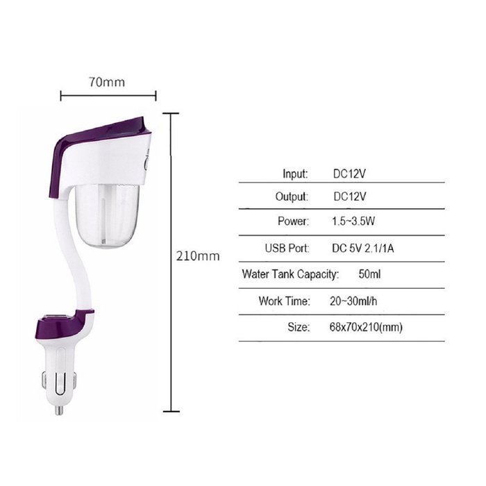 Megadream Portable Auto Off 3 in 1 Car Cigarette Charger Kit with Cool Mist Humidifiers + Essential Oil Diffusers... N17