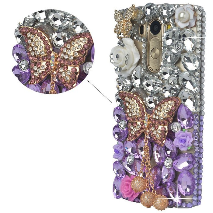 LG G Stylo Case, LG G Stylo Bling Case-Spritech(TM) 3D Handmade Colorful Diamond Bling with Butterfly Flower Decoration... N34