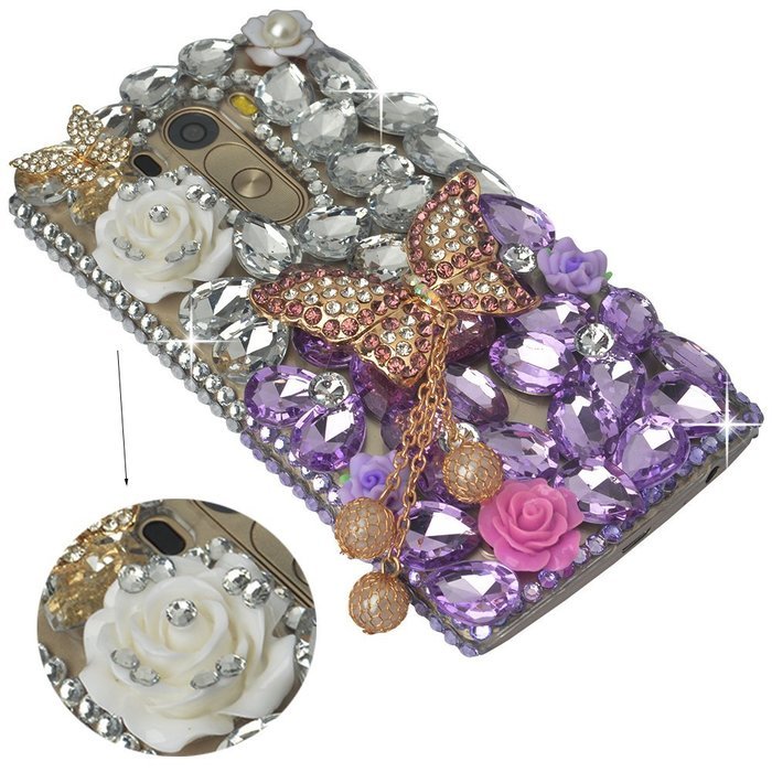 LG G Stylo Case, LG G Stylo Bling Case-Spritech(TM) 3D Handmade Colorful Diamond Bling with Butterfly Flower Decoration... N35