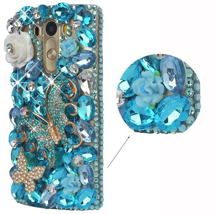 LG G Stylo Case, LG G Stylo Bling Case-Spritech(TM) 3D Handmade Colorful Diamond Bling with Butterfly Flower Decoration... N36