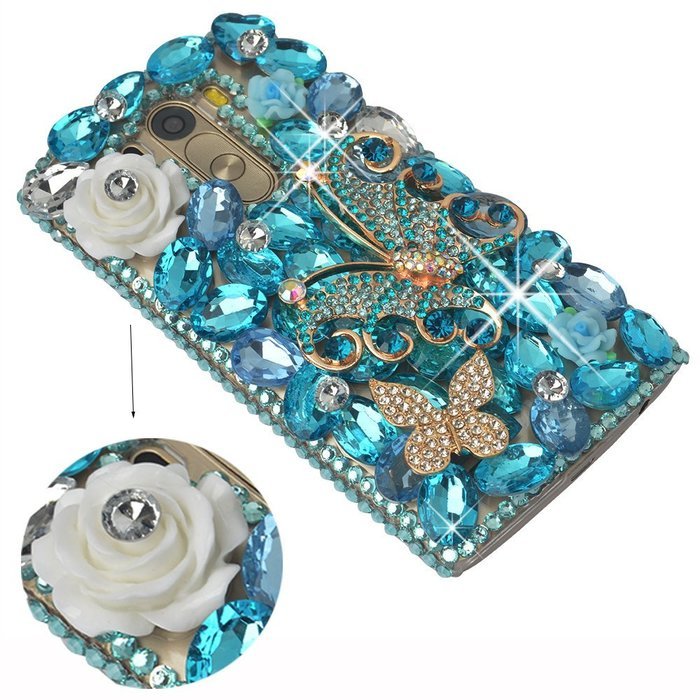 LG G Stylo Case, LG G Stylo Bling Case-Spritech(TM) 3D Handmade Colorful Diamond Bling with Butterfly Flower Decoration... N37