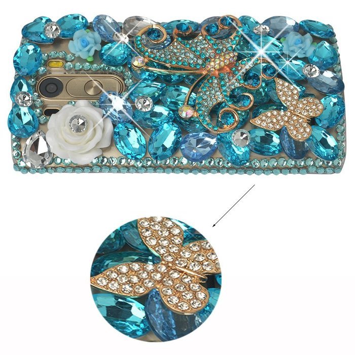 LG G Stylo Case, LG G Stylo Bling Case-Spritech(TM) 3D Handmade Colorful Diamond Bling with Butterfly Flower Decoration... N38