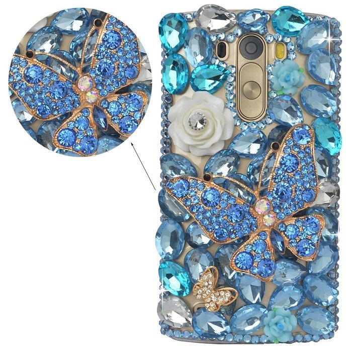 LG G Stylo Case, LG G Stylo Bling Case-Spritech(TM) 3D Handmade Colorful Diamond Bling with Butterfly Flower Decoration... N39