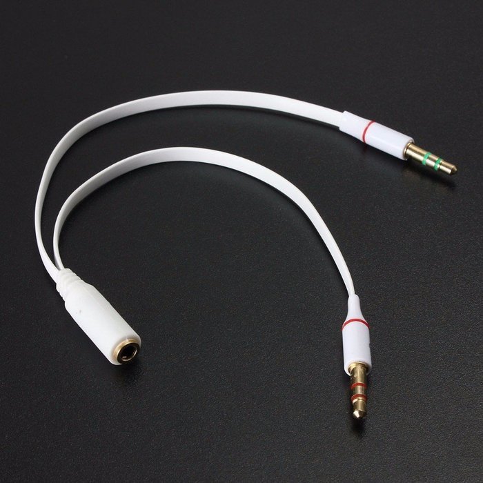 HTTX 3.5mm Female to 2 Male Gold Plated Headphone Mic Audio Y Splitter Flat Cable, (Black, 2-Pack) N2