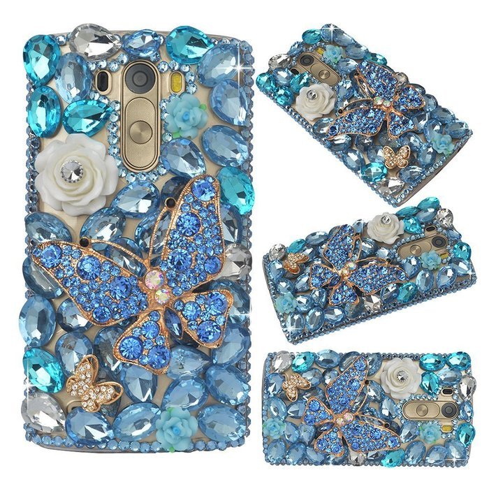 LG G Stylo Case, LG G Stylo Bling Case-Spritech(TM) 3D Handmade Colorful Diamond Bling with Butterfly Flower Decoration... N40