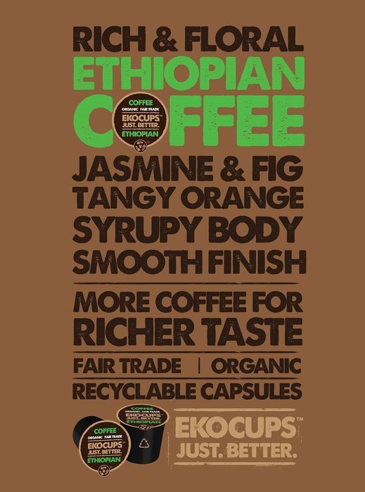 EKOCUPS Artisa Organic Ethiopian Coffee, Medium Roast, in Recyclable Single Serve Cups for Keurig K-cup Brewers... N4