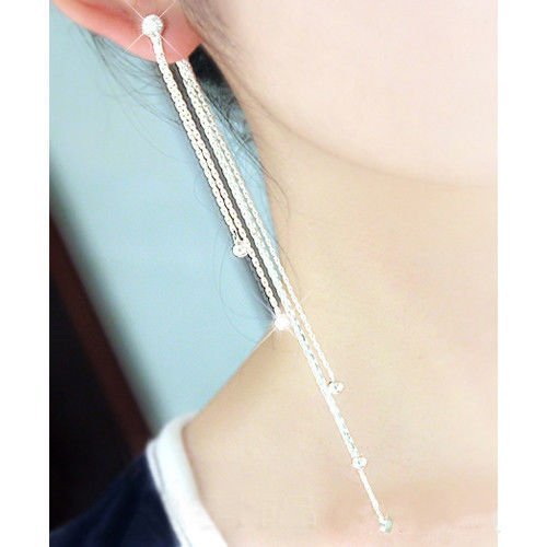Party Linear Long Tassels Rhinestone Dangle diamante Eardrop Woman's Earrings N2