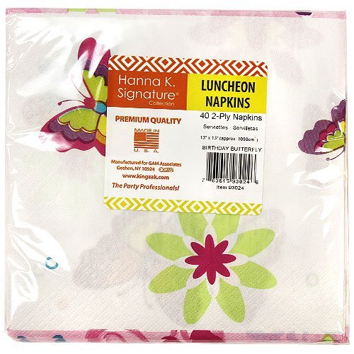 Hanna K. Signature Collection 40 Count Birthday Butterfly Paper Lunch Napkin N4