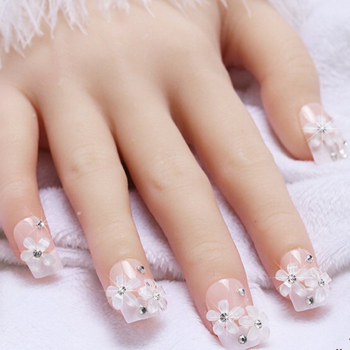 EVTECH(TM) 24 Pcs Nail Decals Floral Bowknot Pearl Diamond Rhinestone Crystal French Artificial Half False Nails... N14