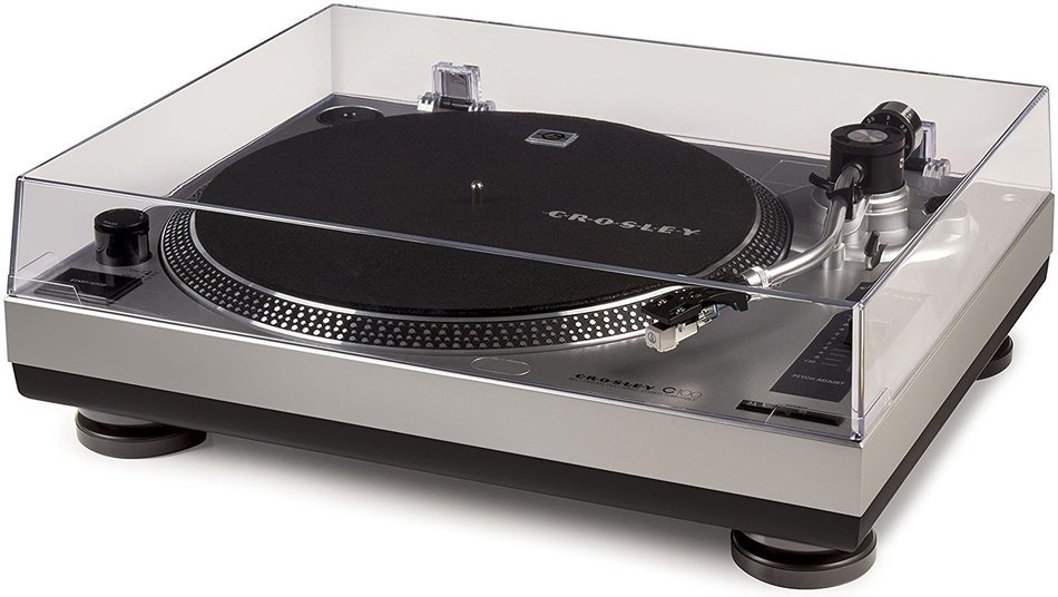 Crosley C100A-SI Turntable with S-Shaped Tone Arm with Adjustable Counterweight, Silver