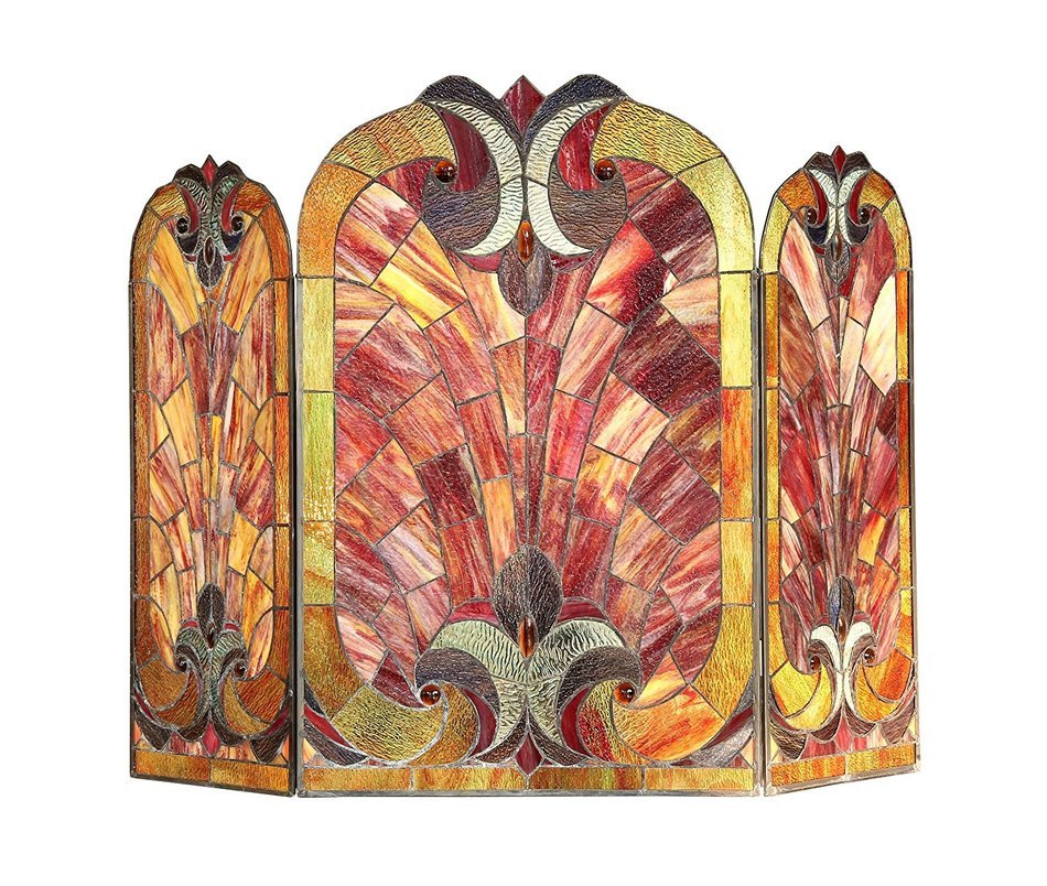 Chloe Lighting Tiffany Style 3 Piece Folding Victorian Fireplace Screen, 39.5 by 30.5", Multicolor N2