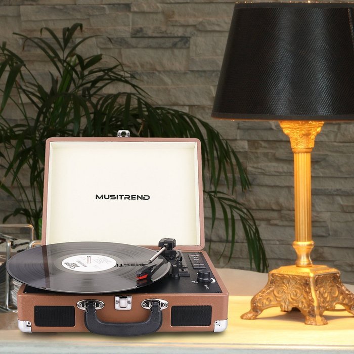 Musitrend Bluetooth Turntable Portable Suitcase Record Player with Built-in Speakers, USB/SD Recorder, Rechargable... N3
