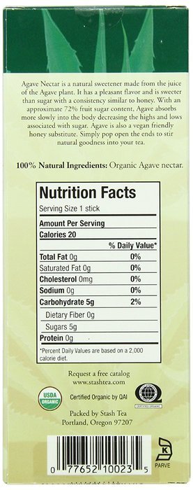 Stash Tea Organic Agave Nectar Sticks, 20 Count Stick N4