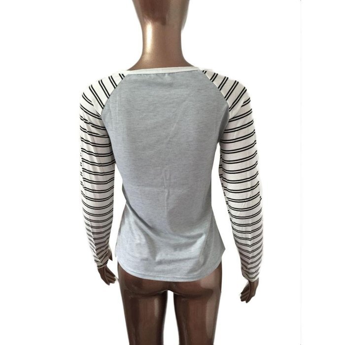 AIMTOPPY Women Fashion Letter Print Stripe Round Collar Cotton Long Sleeve Casual Tops (S, Red) N10