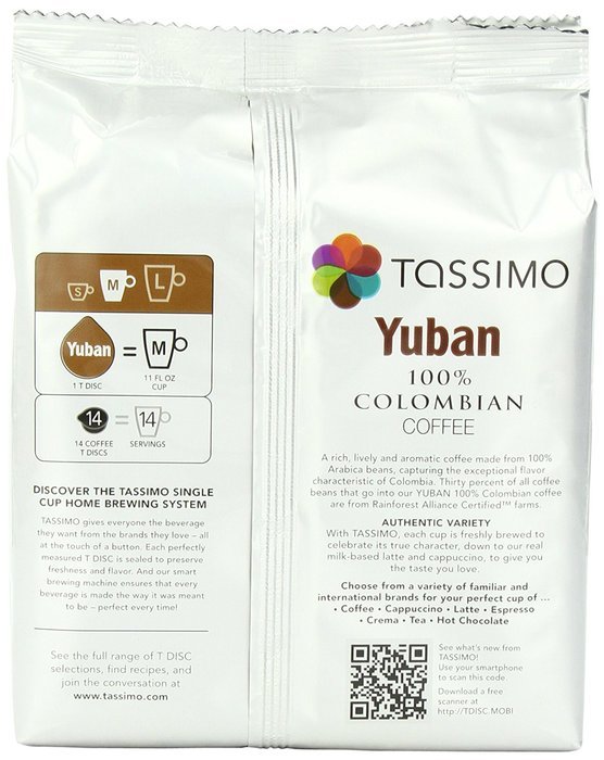 Tassimo Yuban 100% Colombian Coffee, Net Wt. 3.88 Oz, 14-Count T-Discs N7