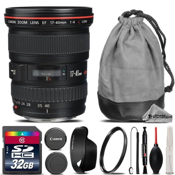 Canon EF 17-40mm f/4L USM Lens + 32GB Class 10 High-Speed Memory Card + UV Filter + Lens Cap Holder + Cleaning...