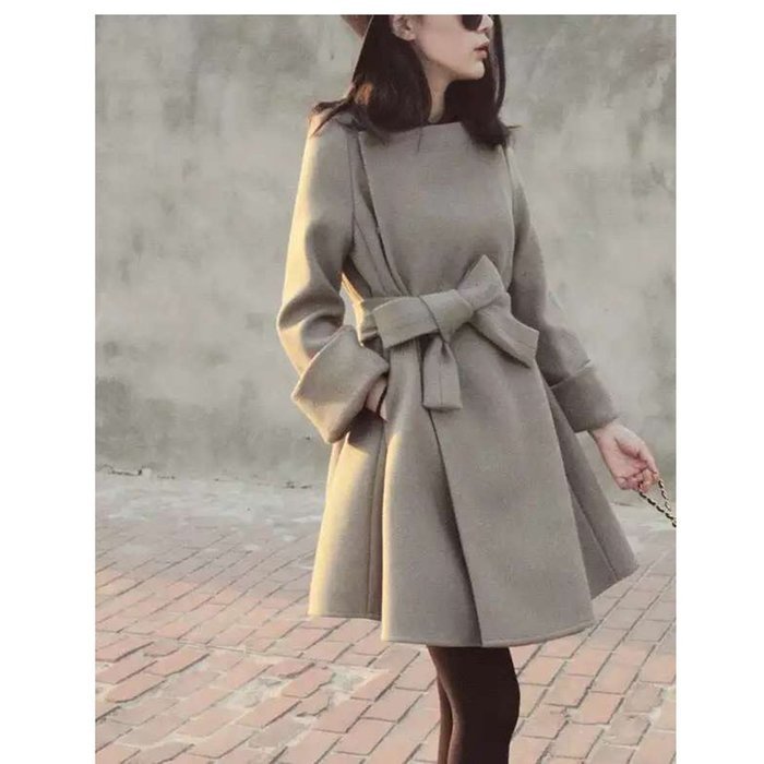 Spritech(TM) Women's Fashion Woolen Pockets Coat with Skirted Hem Camel L